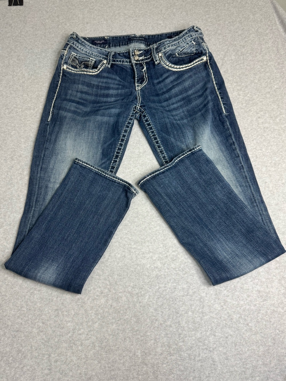 Vigoss Women Dark Blue Distressed Retro Western Bootcut Jeans Size 11/12